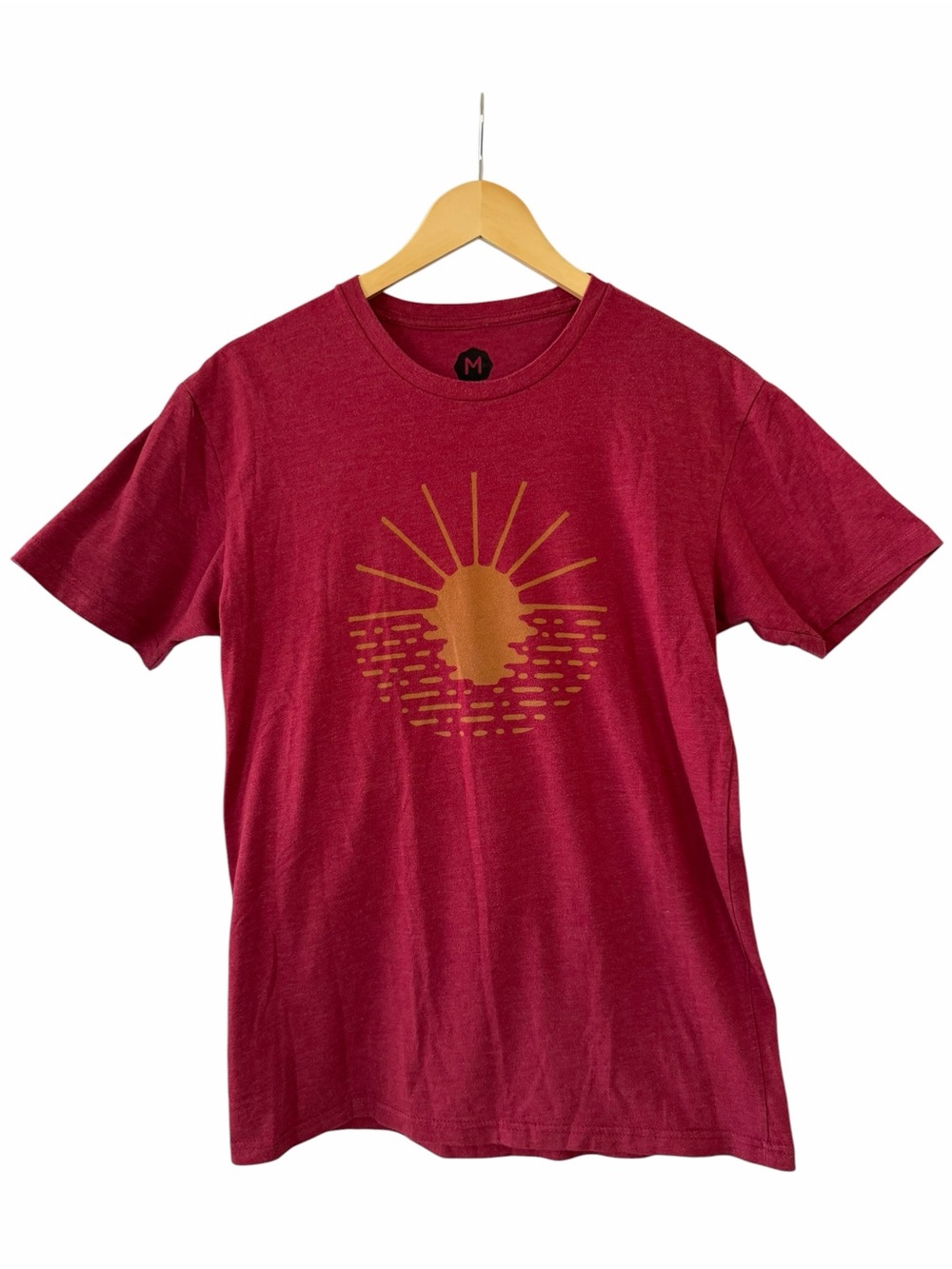 Wohven Men’s Sunset Graphic Tee — Heather Cranberry — Size Medium